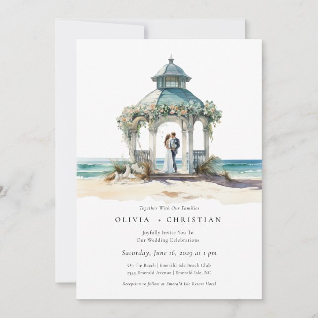 Invitación a la boda costera de la playa de Waterc (Anverso)