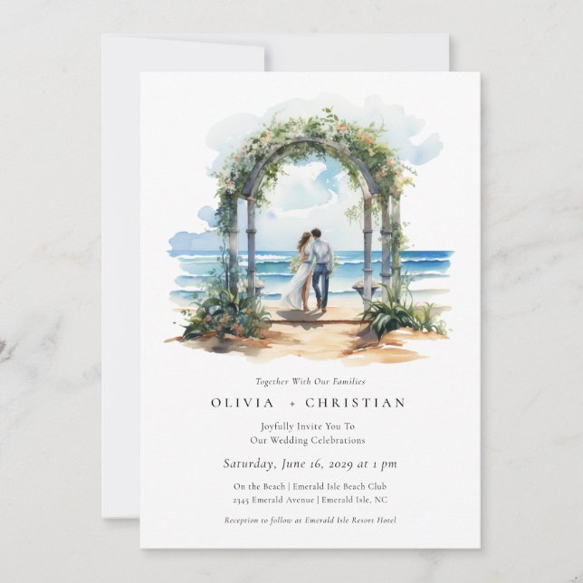 Invitación a la boda costera de la playa de Waterc (Anverso)