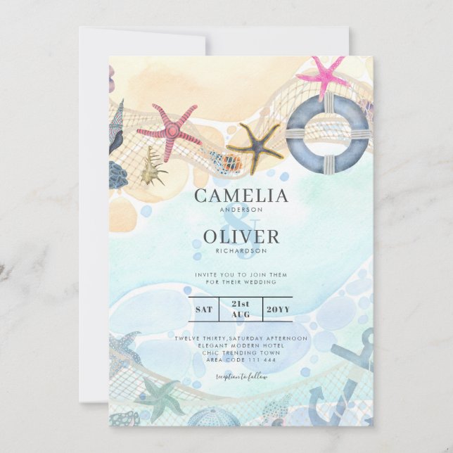 Invitación a la boda costera de LeahG Beach (Anverso)