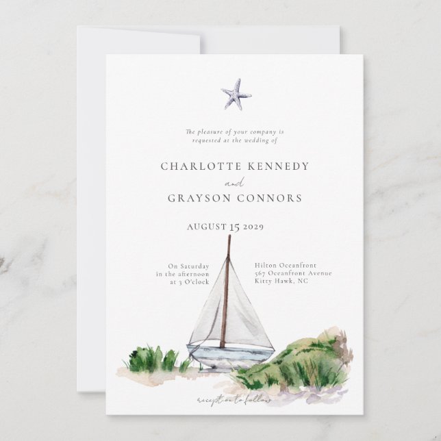Invitación a la boda costera de Ocean Beach Waterc (Anverso)