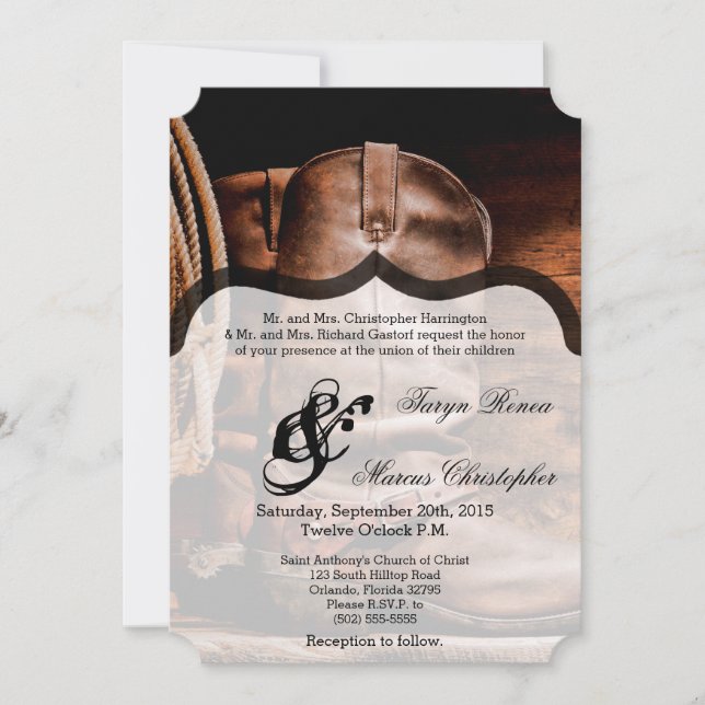 Invitación a la boda Cowboy Boots Barn Wood Rust (Anverso)