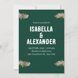 Invitación a la boda creativa de flor verde rosada