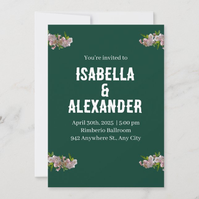 Invitación a la boda creativa de flor verde rosada (Anverso)