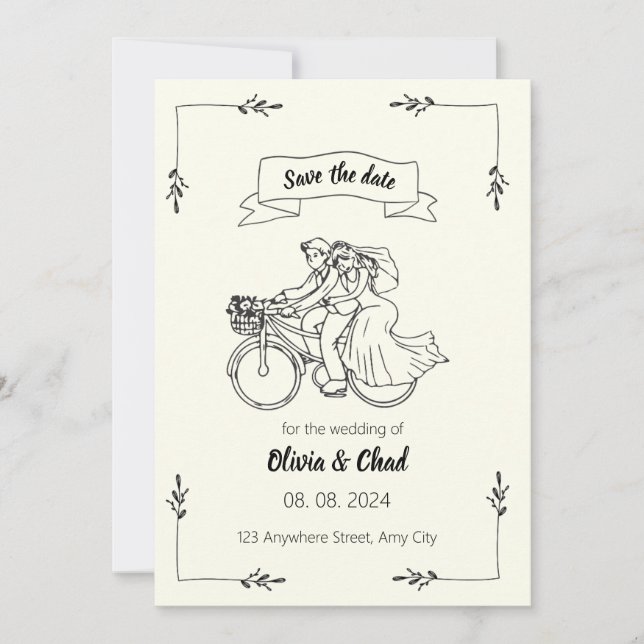 Invitación a la boda creativa en blanco y negro (Anverso)