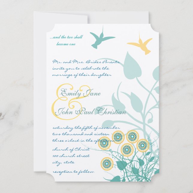 Invitación a la boda cristiana Baroteando las flor (Anverso)