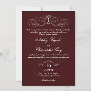 Invitación a la boda cristiana - Borgoña y gris