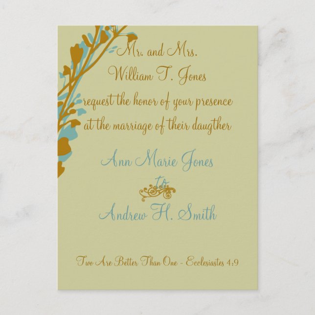 Invitación a la boda cristiana Carmel y Blue (Anverso)