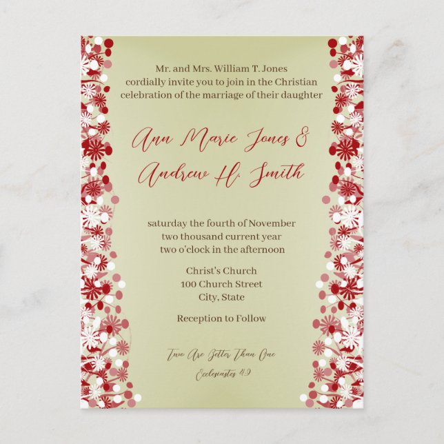 Invitación a la boda cristiana Carmel y Blueberry (Anverso)