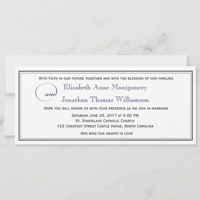 Invitación a la boda cristiana con guión azul de l (Anverso)