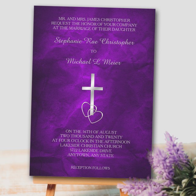 Invitación a la boda cristiana de cruz de plata mo (Subido por el creador)