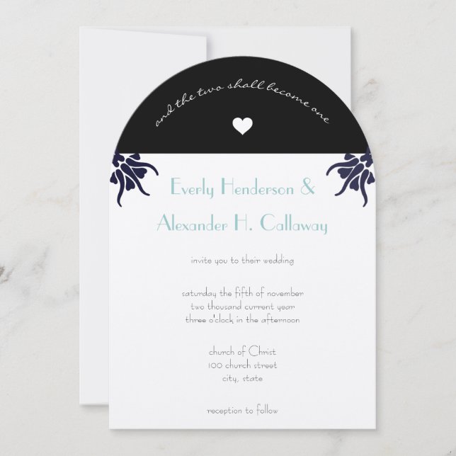 Invitación a la boda cristiana de flores Art Deco (Anverso)
