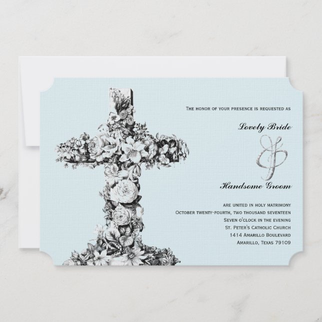 Invitación a la boda cristiana de la cruz floral a (Anverso)