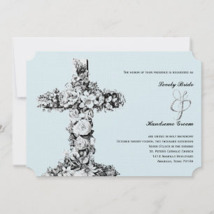 Invitación a la boda cristiana de la cruz floral a