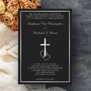 Invitación a la boda cristiana de plata negra
