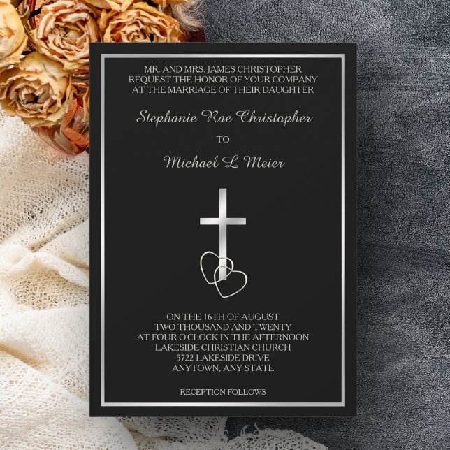 Invitación a la boda cristiana de plata negra (Subido por el creador)