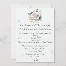 Invitación a la boda cristiana de rosas y anillos