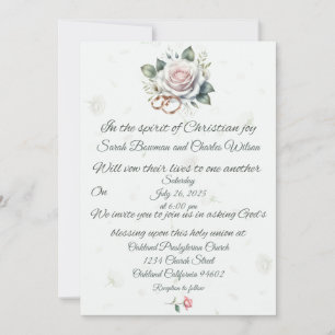 Invitación a la boda cristiana de rosas y anillos