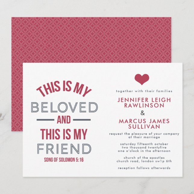 Invitación a la boda cristiana - Esta es mi amada (Anverso / Reverso)