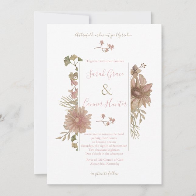 Invitación a la boda cristiana floral de Rubor (Anverso)