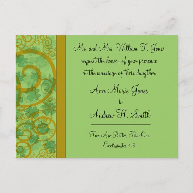 Invitación a la boda cristiana irlandesa Verde azu (Anverso)