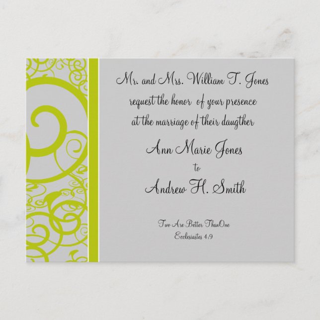 Invitación a la boda cristiana Lime y un pequeño p (Anverso)