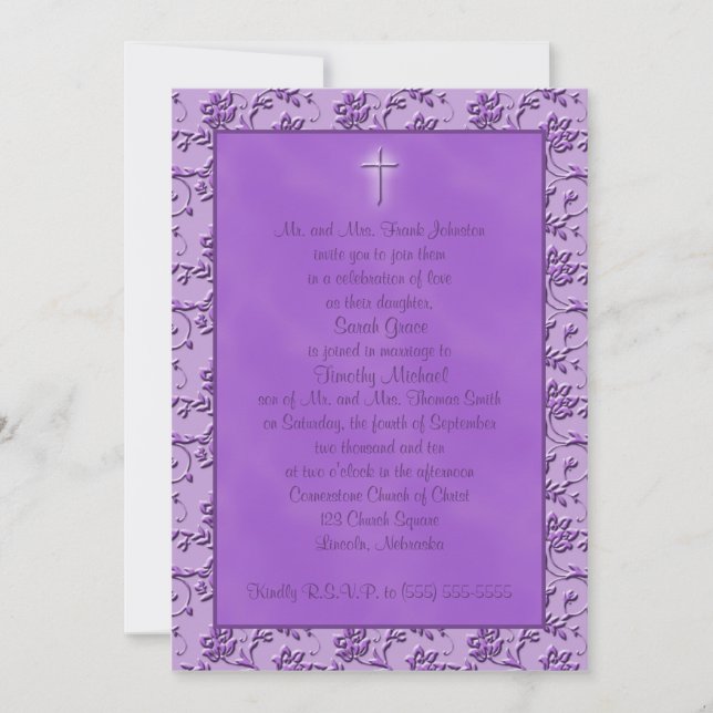 Invitación a la boda cristiana púrpura (Anverso)
