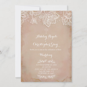 Invitación a la boda cristiana rosa vintage