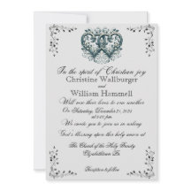 Invitación a la boda cristiana Twin Silver Hearts