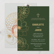 Invitación a la boda cruzada dorada verde