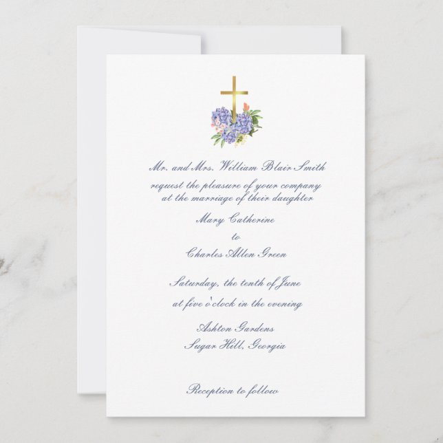 Invitación a la boda cruzada, Hydrangea, aniversar (Anverso)