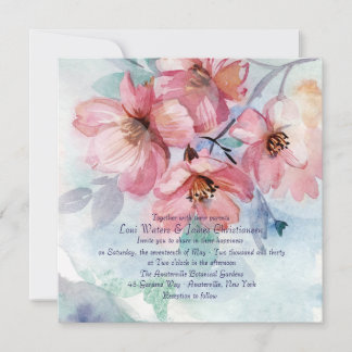 Invitación a la boda cuadrada con flores de cerezo