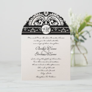 Invitación a la boda cuadrada de Black Damask Swir
