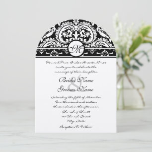 Invitación a la boda cuadrada de Black Damask Swir