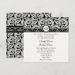 Invitación a la boda cuadrada de Black Damask Swir