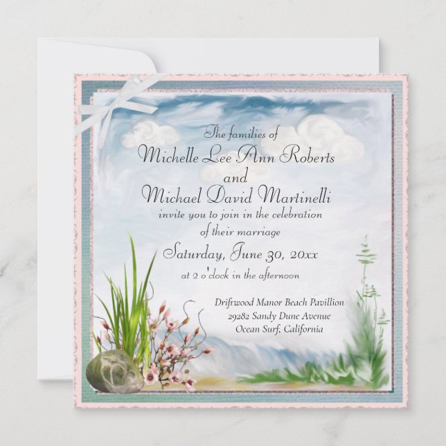 Invitación a la boda cuadrada de la duna de playa  (Anverso)