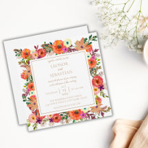 Invitación a la boda cuadrada de las flores de aut