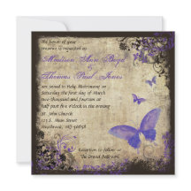 Invitación a la boda cuadrada de mariposa morada