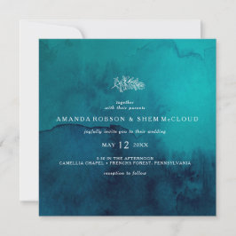 Invitación a la boda cuadrada de Moody Ocean Water