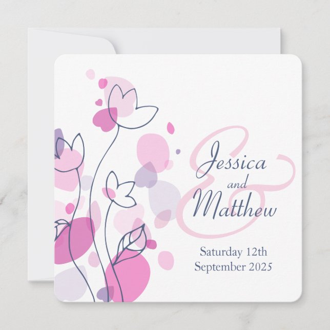 Invitación a la boda cuadrada de pétalos de flores (Anverso)