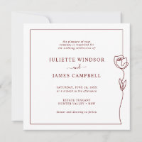 Invitación a la boda cuadrada de Rosa de línea rom