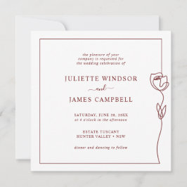 Invitación a la boda cuadrada de Rosa de línea rom