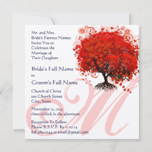 Invitación a la boda cuadrada del árbol de amor mo