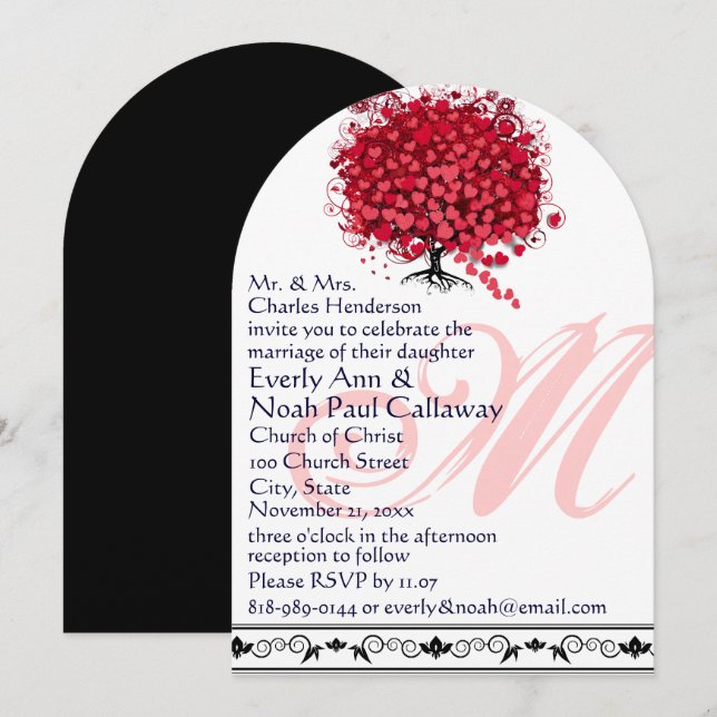 Invitación a la boda cuadrada del árbol de amor mo (Anverso / Reverso)