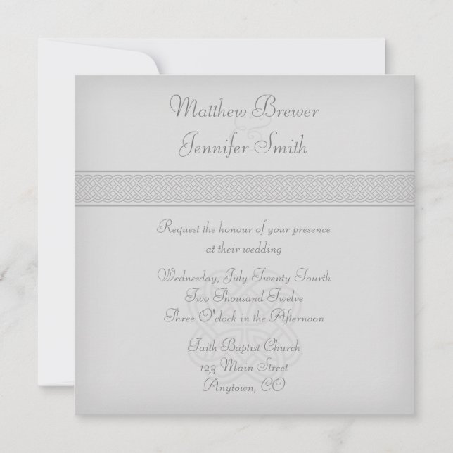 Invitación a la boda cuadrada del nudo celta verde (Anverso)