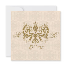 Invitación a la boda cuadrada inicial de crema y D