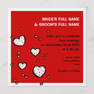 Invitación a la boda cuadrada roja de Dotty Hearts