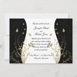 Invitación a la boda curvada con floral de oro