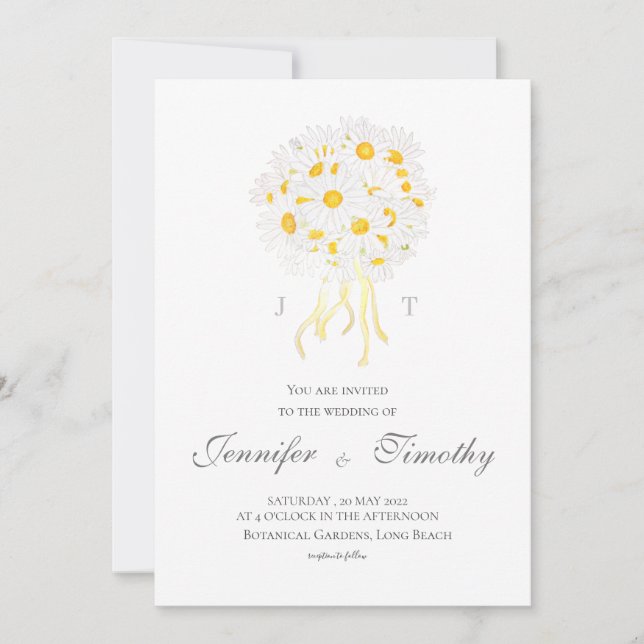 Invitación a la boda Daisy blanco botánico (Anverso)