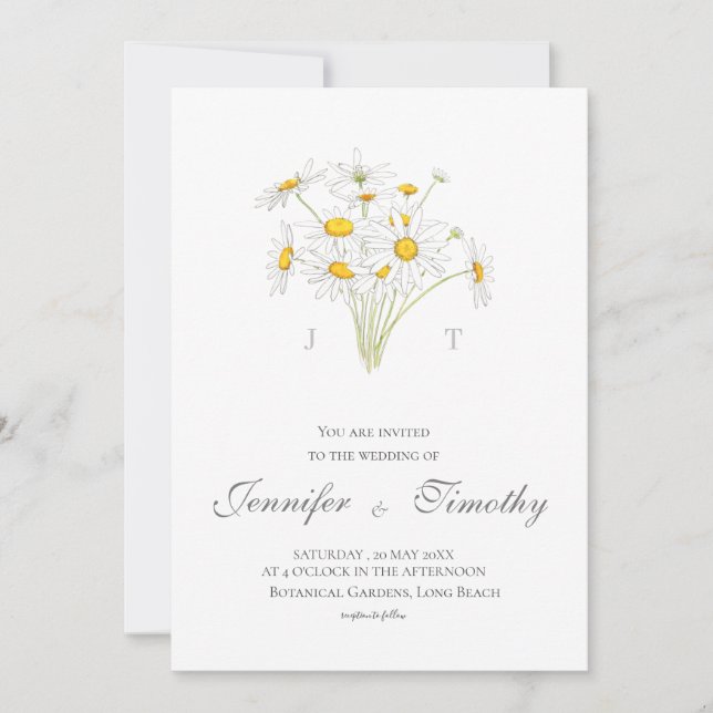 Invitación a la boda Daisy blanco botánico 2 (Anverso)