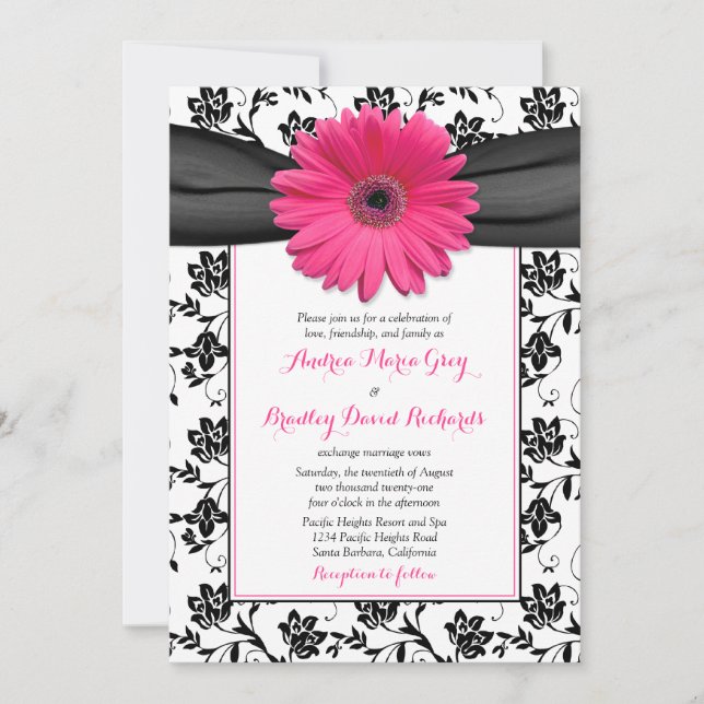Invitación a la boda Daisy rosa de Damasco blanco  (Anverso)